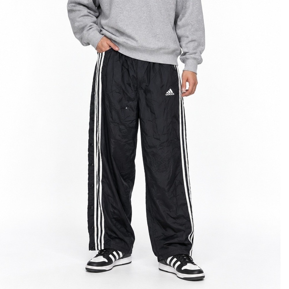 Vintage Adidas Tearaway Track Pants XL Black White Snap Side 3-Stripes Y2K 90s